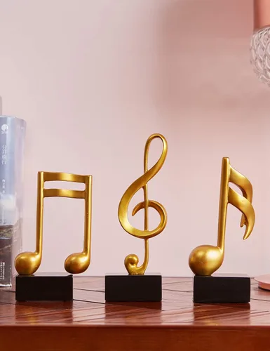 Miniatura 3 de HAUCOZE 3 piezas de decoración de notas musicales regalo musical mesa centro de mesa escultura estatua para sala de piano, oficina en casa oro 7.5