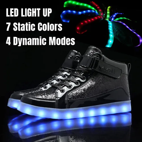 Miniatura 3 de IGxx Zapatos con luz LED para niños, tenis de alta calidad, zapatos con luces para niños, carga USB, entrenadores luminosos intermitentes