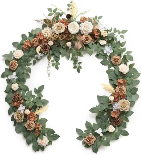 Miniatura 12 de Ling's Moment Guirnalda de Flores - Eucalipto y Rosa de 6 Pies - Decoración de Mesa de Novios para Recepción de Boda, Guirnalda Floral Artificial
