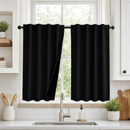 Miniatura 39 de PONY DANCE Cortinas opacas 100% cortas de 24 pulgadas de largo, medias cortinas con aislamiento térmico para ventanas pequeñas con parte trasera