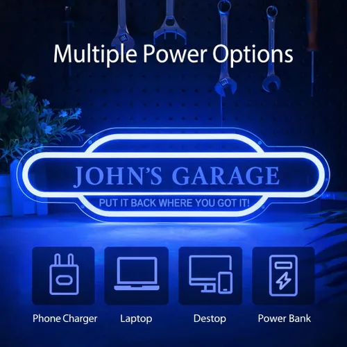 Miniatura 2 de Letrero de neón de garaje azul personalizado con calcomanías, letrero de luz LED de acrílico personalizado hecho a mano, letrero de neón LED