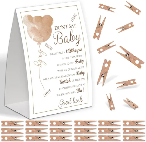 Decoraciones de oso para baby shower, género neutro y temático de otoño, incluye juego de Don't Say Baby y pequeño juego de pinzas para la ropa para