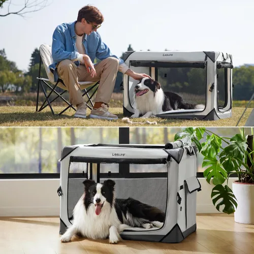 Miniatura 5 de Lesure Jaula Plegable para Perros - Perrera de Viaje Portátil para Perros Grandes, Jaula para Mascotas de 4 Puertas con Ventanas de Malla