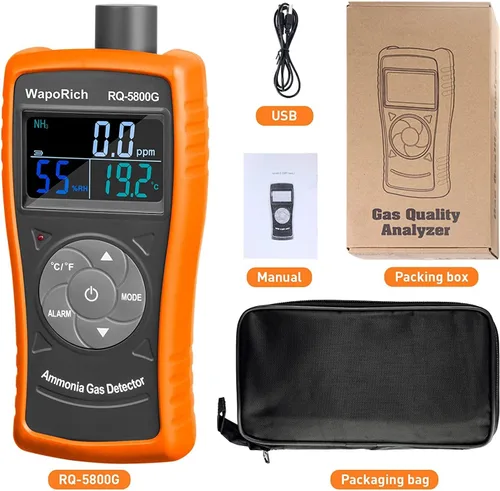 Miniatura 7 de Detector de gas de amoníaco, monitor NH3 de 0 ~ 100 PPM, detector de gas WapoRich NH3, medidor digital de amoníaco con alarma, temperatura (℉/℃)