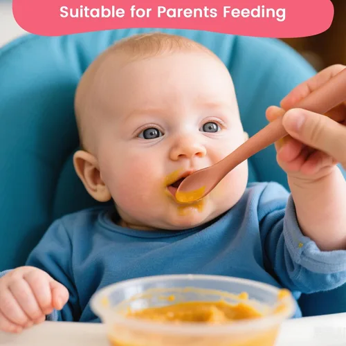 Miniatura 6 de HANSGO Cucharas de silicona para bebés de 8 piezas, cucharas de alimentación para bebés de primera etapa, punta suave para las encías, utensilios