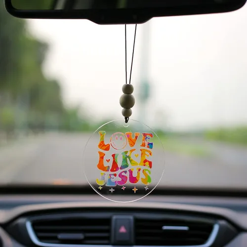 Miniatura 22 de Talataca Adorno plano 2D cristiano para automóvil y cuentas de madera, citas inspiradoras con cuentas, accesorios para espejo retrovisor, colgante 37