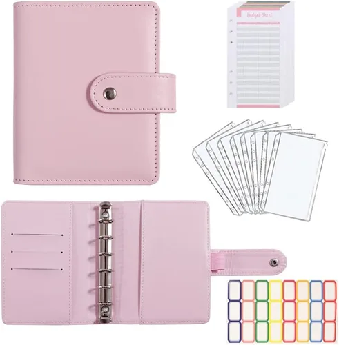 Miniatura 14 de Juego de carpetas presupuestarias A7, mini organizador de dinero para ahorrar efectivo, sistema de sobres de relleno de efectivo, carpetas Rojo rosa