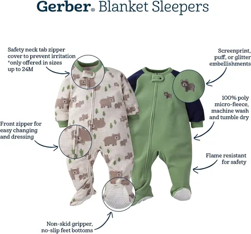 Miniatura 4 de Gerber Paquete de 2 pijamas tipo manta para bebé niño