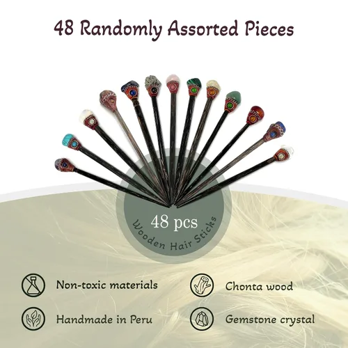 Miniatura 2 de Mia Jewel Shop - Varillas de madera con piedras preciosas curativas naturales surtidas – Palillos para el cabello hechos a mano para mujeres