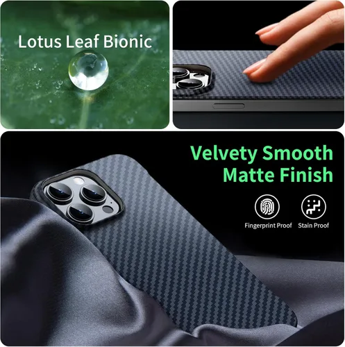 Miniatura 6 de GRECAZO Funda magnética ultrafina y esmerilada suave al tacto, textura de fibra de carbono sin bordes para iPhone 14 Pro Max de 6.7 pulgadas