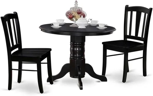 East West Furniture SHDL3-BLK-W Juego de mesa de comedor de 3 piezas para espacios pequeños contiene una mesa de cocina redonda con pedestal y 2