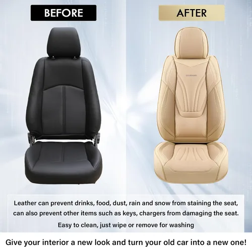 Miniatura 7 de Coverado Fundas para Asientos de Coche, Protector de Asiento con Soporte Lumbar y Reposacabezas Removible, Cojín de Asiento de Piel Transpirable