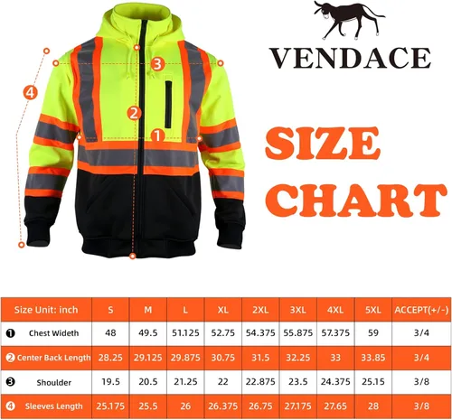 Miniatura 7 de VENDACE Sudadera con capucha reflectante de alta visibilidad ANSI Clase 3 para hombres con capucha desmontable (amarillo, XL)