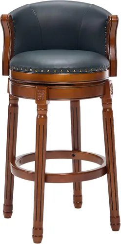 Miniatura 17 de CozyRain Taburetes de bar de madera de goma, taburete de bar tapizado de cuero con respaldo y reposapiés para el hogar, cocina, mostrador, comedor