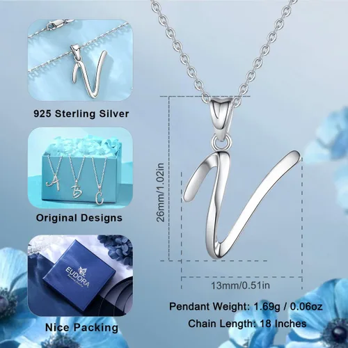 Miniatura 198 de EUDORA Collares de plata esterlina con inicial para mujer, regalos clásicos de 26 letras sin cuello para niñas, hermana, madre hija, cadena de 18