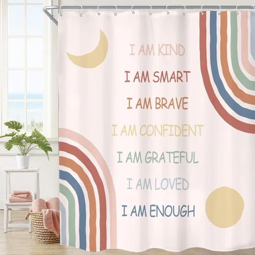 Miniatura 10 de Cortina de ducha infantil boho con arco iris, 60 pulgadas de ancho x 72 pulgadas de alto, citas inspiradoras, abstracto, motivacional, positivo