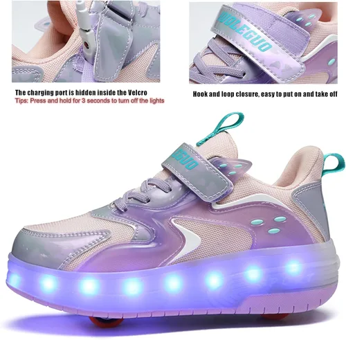 Miniatura 38 de Tenis con ruedas para niños y niñas, tenis deportivos recargables con luz LED para principiantes, el mejor regalo