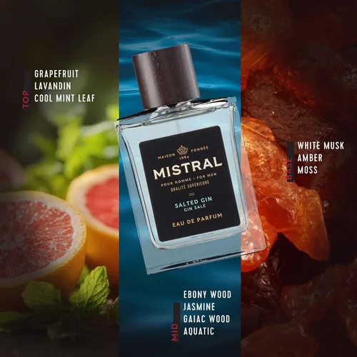 Miniatura 4 de Mistral Colonia para hombre - Eau de Parfum de ginebra salada Aroma masculino fresco y acuático con pomelo, ámbar, menta y almizcle blanco