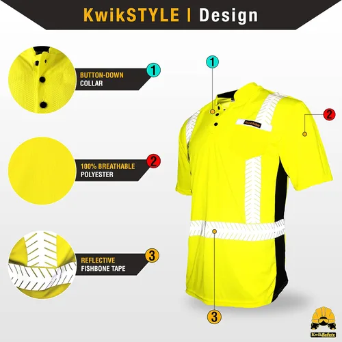 Miniatura 3 de KwikSafety - Camisas de seguridad de manga corta premium [collares de lujo] Clase 2 Hi Vis Camisas para hombres ANSI OSHA Camisas de alta