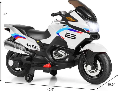 Miniatura 6 de HONEY JOY Motocicleta para niños de 12 V, vehículo eléctrico a batería para niños, ruedas de entrenamiento, luces LED, pedal de pie, suspensión