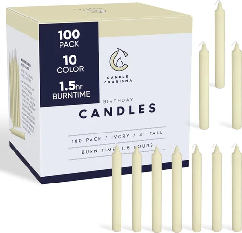 Miniatura 8 de Candle Charisma 100 Velas de Hechizo Blancas - Velas Chime de Parafina Sin Fragancia de 4", Sin Humo y Sin Goteo, Velas de Colores, 1.5 Horas