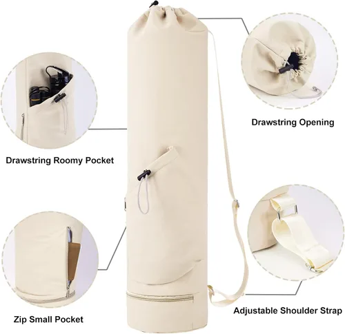 Miniatura 4 de sportsnew Bolsa para esterilla de yoga con bolsillo para botella de agua y bolsillo inferior para artículos mojados, bolsa de transporte para Beige