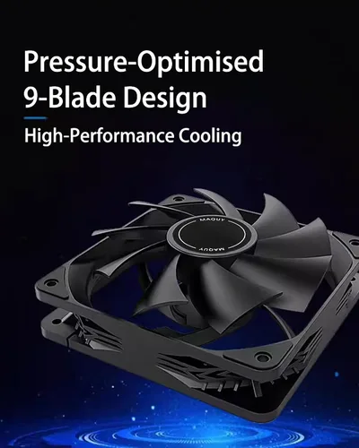 Miniatura 4 de Paquete de 3 ventiladores negros de carcasa de computadora de 4.724 in, refrigeración por aire de alto rendimiento, bajo ruido, 4 pines y 1200 rpm
