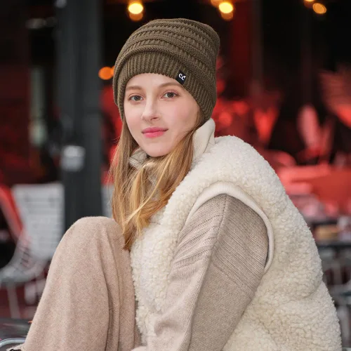 Miniatura 60 de C.C Winter Oversized Beanie Hat with Fuzzy Lining – Thick Knit Thermal Beanie for Cold Weather, Soft Warm Fleece Lined Cap
