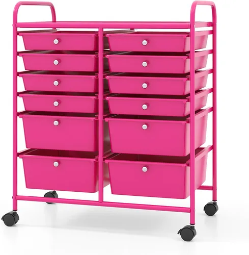Miniatura 16 de COSTWAY Carrito de almacenamiento rodante con 4 cajones, carrito de almacenamiento de plástico y organizador con 4 cajones extraíbles, carrito
