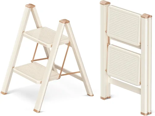 Escalera plegable de 2 escalones con pedal ancho antideslizante, capacidad de 330 libras, escalera portátil ligera para uso en el hogar y la cocina,