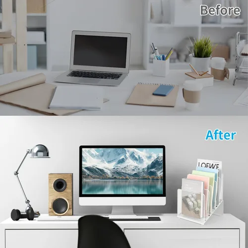 Miniatura 3 de LEKETREE Organizador de archivos para escritorio, organizador de escritorio con estante vertical de archivos de 5 secciones, organizador de carpetas