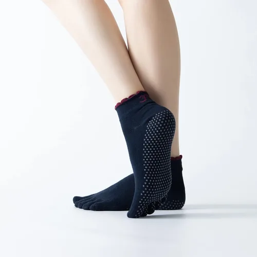 Miniatura 6 de Calcetines de yoga con dedos de pilates con empuñaduras para mujer, antideslizantes, acolchados, florales, calcetines tobilleros para baile de ballet