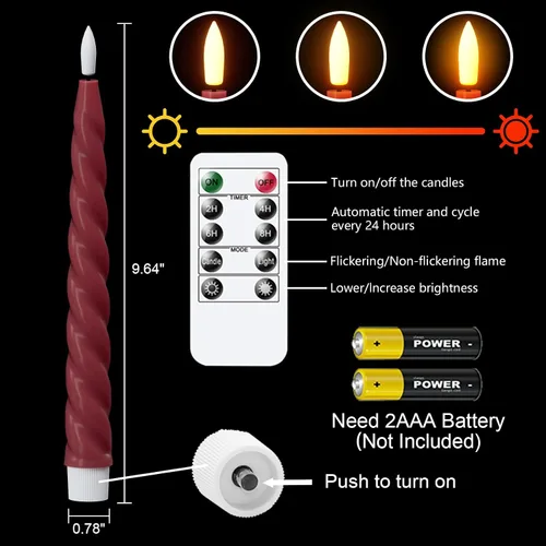 Miniatura 2 de Wondise Velas Cónicas Sin Llama con Control Remoto Temporizador, Candelabros Rojos Cerosos Reales a Batería Velas LED de Mecha 3D para Decoración