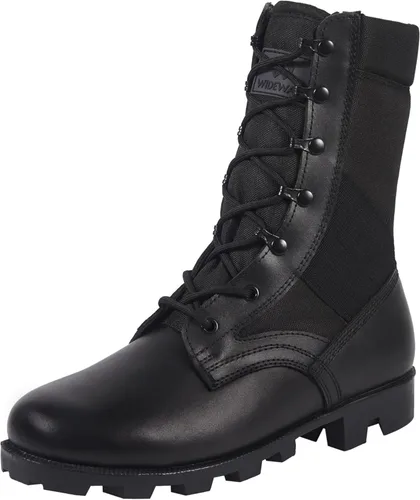 Botas militares de WIDEWAY para hombres, botas de combate de jungla tácticas de cuero resistente al deslizamiento, negras, para hombres, todo el