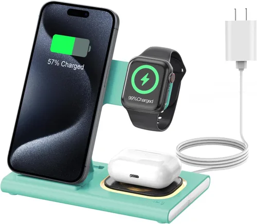 Miniatura 53 de Estación de carga 3 en 1 para iPhone 17 - Cargador inalámbrico para productos Apple para iPhone 17 16 15 14 13 12 11 Pro Max - Estación de carga Azul