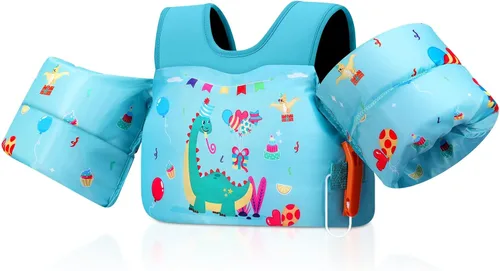 Miniatura 10 de MoKo Chaleco de natación para niños pequeños de 13-30/20-50/22-66 libras, flotadores de brazo de natación de dibujos animados, alas de agua