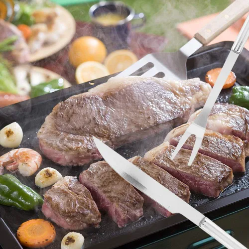 Miniatura 2 de Juego de herramientas para barbacoa, 9 unids/set de herramientas de parrilla, tenedor de cuchillo de barbacoa de acero inoxidable, cepillo de pala