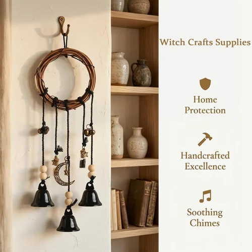 Miniatura 4 de Campanas de bruja para pomo de puerta para protección Campanas colgantes de viento Campanas decorativas hechas a mano para decoración bohemia