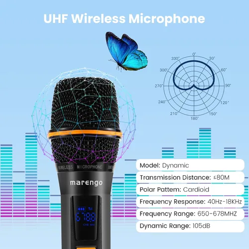 Miniatura 3 de Micrófonos inalámbricos, micrófono profesional UHF de metal dual para karaoke inalámbrico con receptor recargable (260 pies), conectar y usar