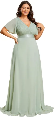 Miniatura 124 de Ever-Pretty Vestido formal para mujer, Navidad, Año Nuevo, cuello en V, gasa, talla grande, largo hasta el suelo, vestido de dama de honor