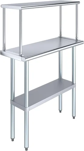 Miniatura 14 de Mesa de trabajo de acero inoxidable con estante ancho de un solo nivel Combo de mesa de preparación de cocina de metal y estantes