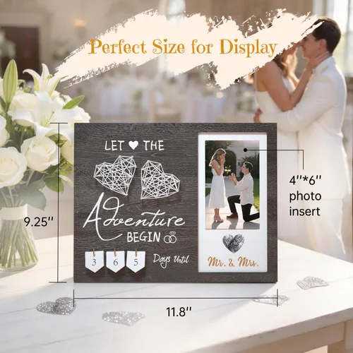 Miniatura 6 de Regalos de compromiso para pareja, Marco de fotos con huella dactilar de corazón para cuenta regresiva de boda y kit de tinta, Regalo para futura