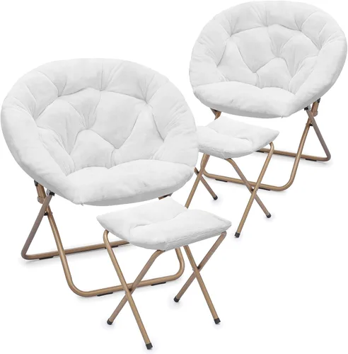 Miniatura 91 de Cómoda silla con platillo, silla de sala de estar, silla plegable acolchada suave de piel sintética, cómoda silla cuadrada de luna para sala