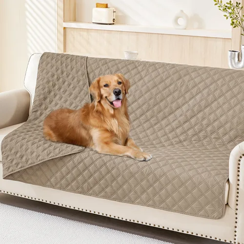 Miniatura 110 de Smiry Funda impermeable para cama de mascota, suave y lavable, para muebles, cama, sofá, reversible, a cuadros (30 x 53 pulgadas, color beige/beige)