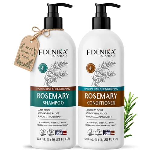 Edenika Botanicals Juego de champú y acondicionador de aceite de romero con biotina para cabello fino y contra la caída del cabello, fórmula