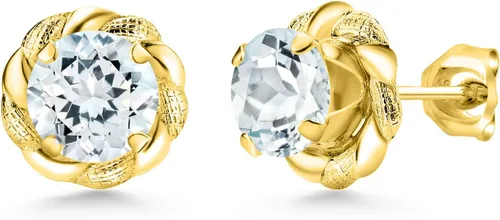 Miniatura 110 de Gem Stone King Aretes de plata de ley 925 de 0.236 in con piedra natal redonda para mujer