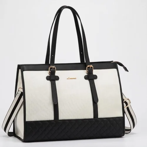 Miniatura 16 de LOVEVOOK Bolsa para Laptop para Mujeres de 15.6 pulgadas Bolsa Tote de Lona para Laptop, Bolsa de Trabajo de Gran Capacidad con Cartera de Mano