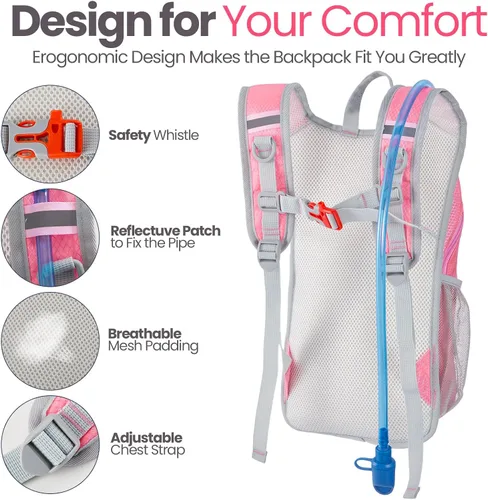 Miniatura 3 de Shinylin 2 piezas mochila de hidratación para niños con bolsa de agua de 1.5l mochila ligera para niños para senderismo mochila de agua para niños