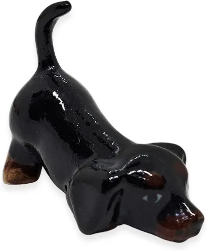 Miniatura 9 de WitnyStore Pequeña figura de perro salchicha olfateando negro de 1½ pulgadas de largo, figuras de cerámica pintadas a mano en miniatura
