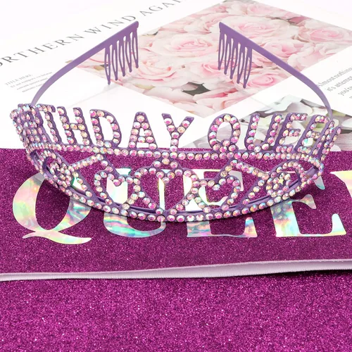 Miniatura 5 de Banda y Corona de Reina de Cumpleaños, Telas Plástico